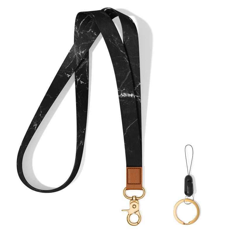 Hsxnam Neck Lanyard Key Chain  Long Lanyard Strap Keychain Holder for Women Men Car Keys ID Badges Card Wallet Phone Camera  Black Marble - Image 2